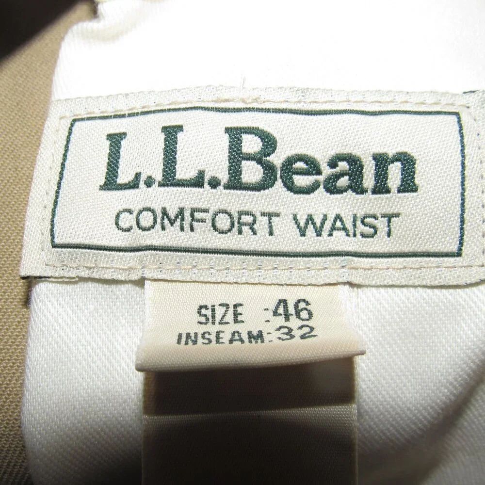 L.L. BEAN Men’s Hidden Comfort Waist Wrinkle-Resistant Tan Cotton Pants Size 46